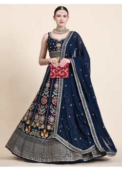 Blue  Premium Georgette,Net Lehenga 